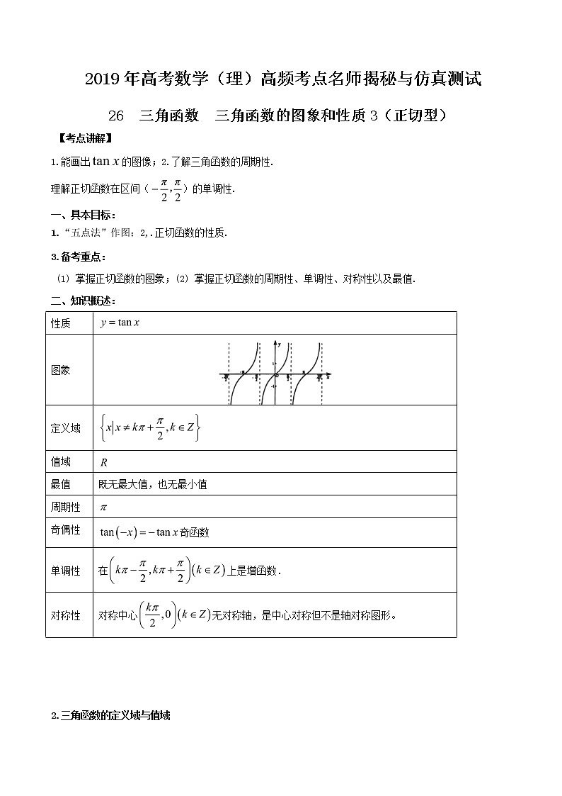 2019届二轮复习三角函数三角函数的图象和性质（正切型）学案（全国通用）01