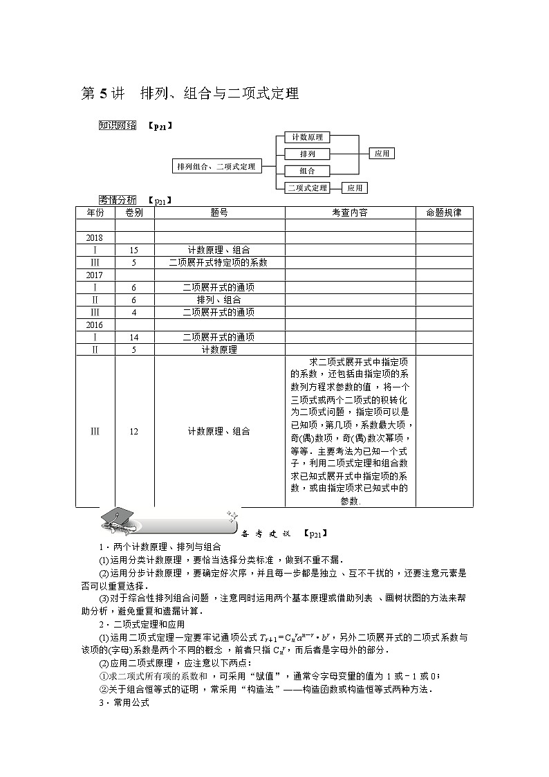 2019届二轮复习解题技巧　排列、组合与二项式定理学案（全国通用）01