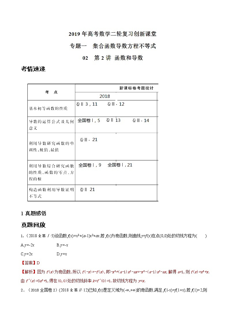 2019届二轮复习函数和导数学案（全国通用）01