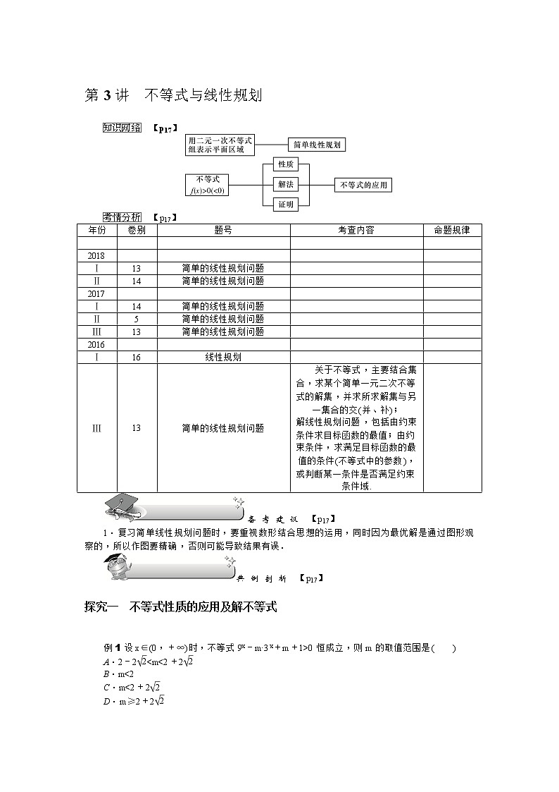 2019届二轮复习第3讲　不等式与线性规划学案（全国通用）01