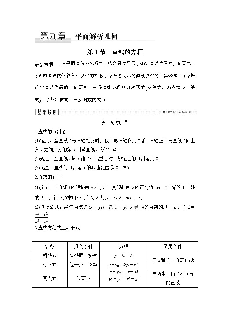 2019届二轮复习第九章第1节　直线的方程学案（全国通用）01