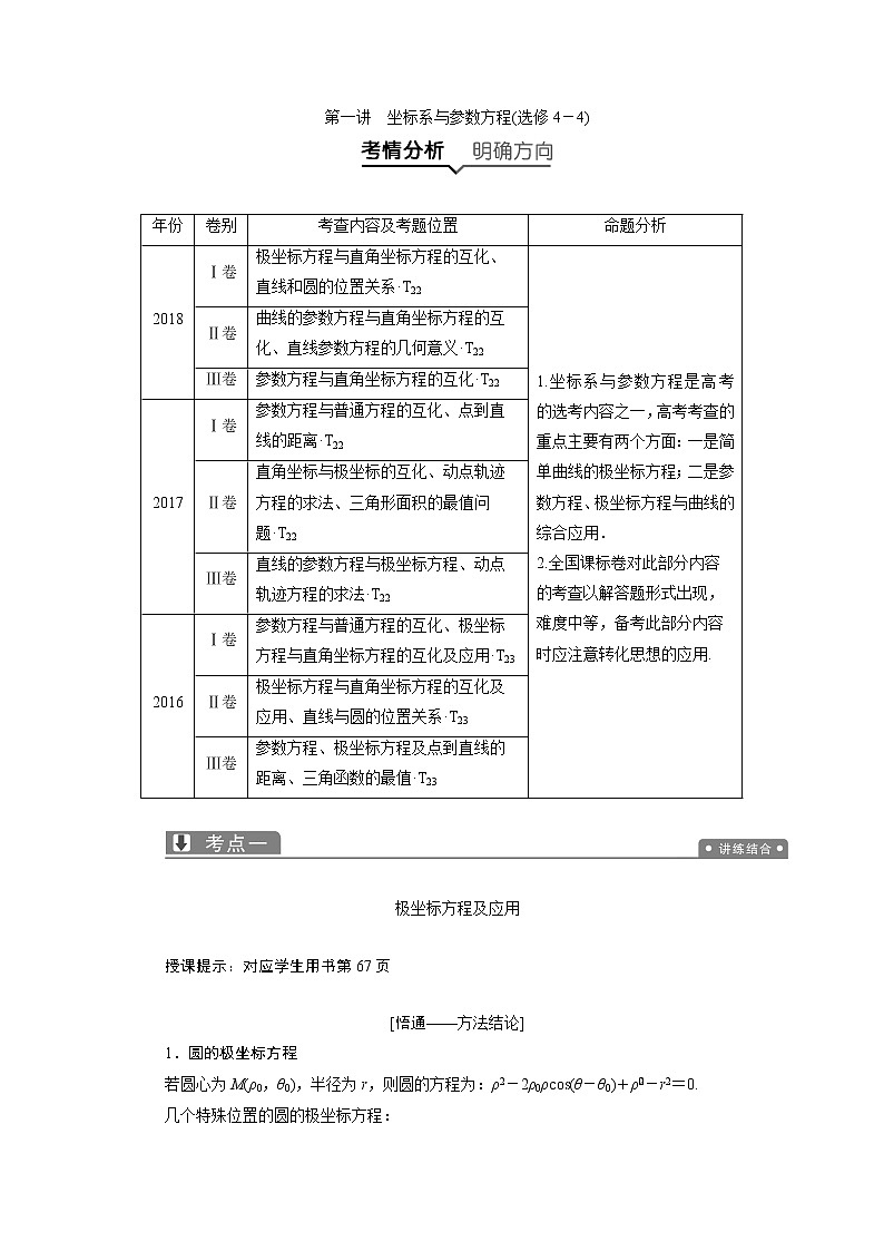 2019届二轮复习（文）坐标系与参数方程(选修4－4)学案01