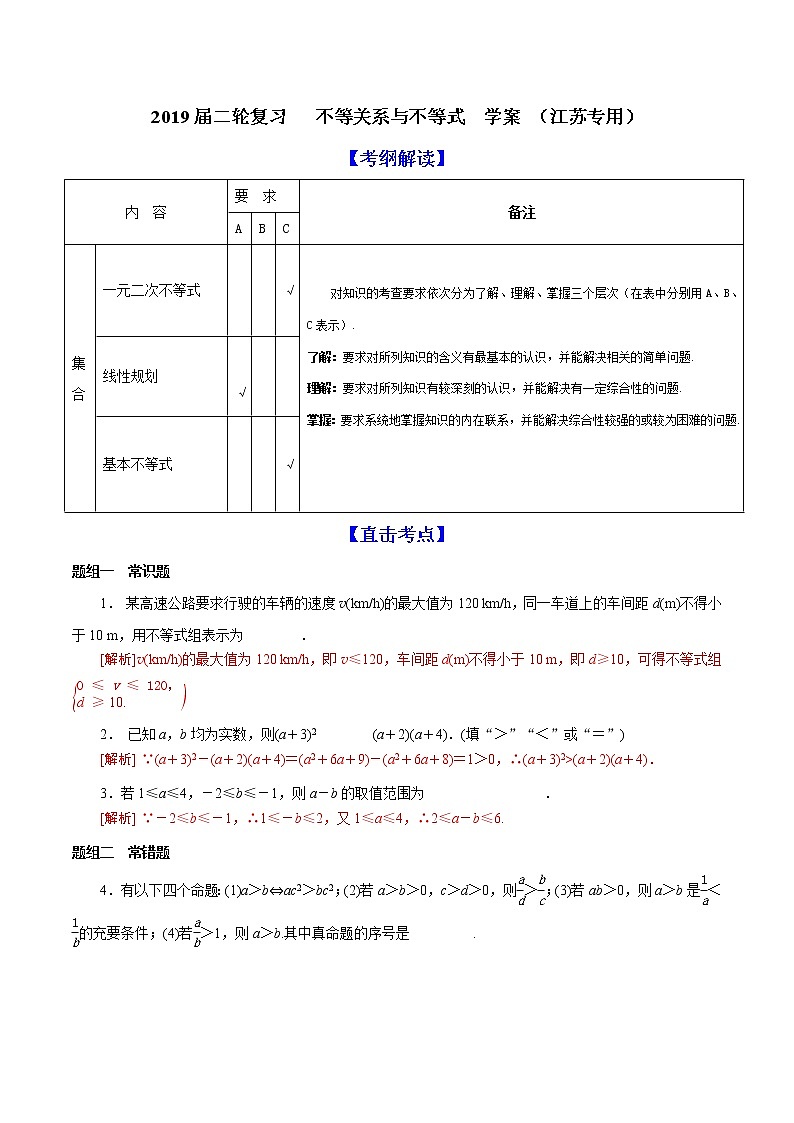 2019届二轮复习不等关系与不等式学案（江苏专用）01