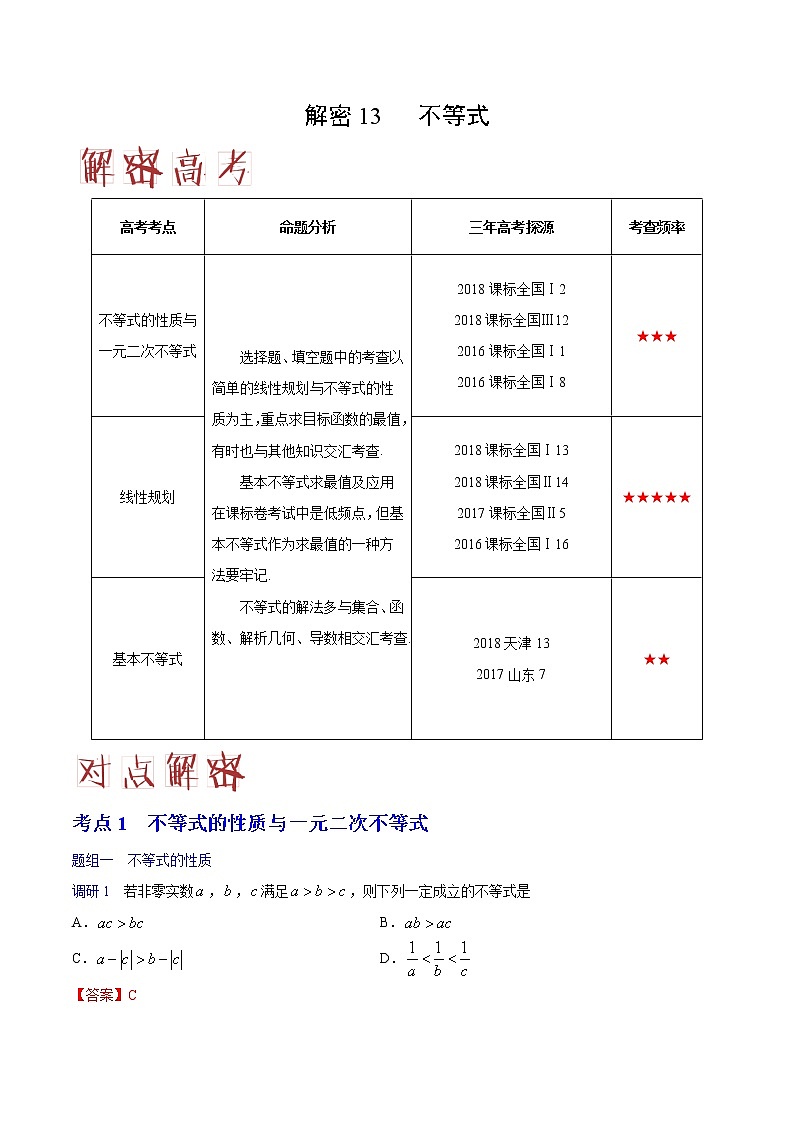 2019届二轮复习不等式学案（全国通用）（理）第1页