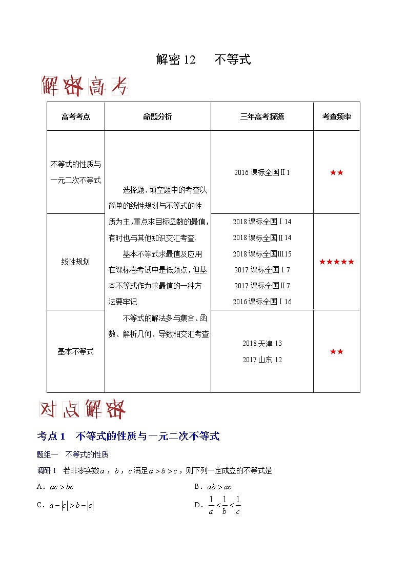 2019届二轮复习不等式学案（全国通用）（文）01