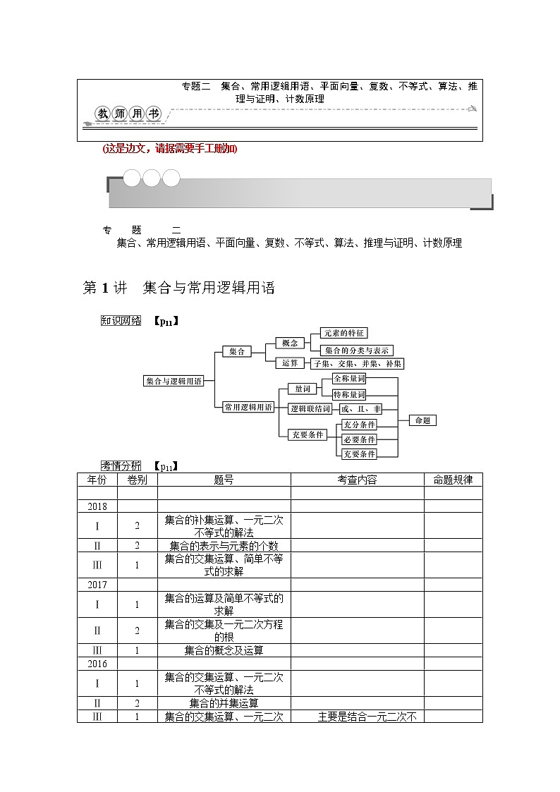 2019届二轮复习第1讲　集合与常用逻辑用语学案（全国通用）第1页