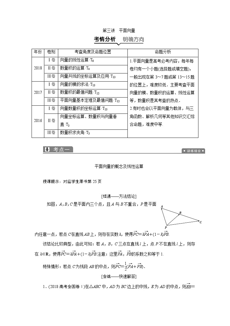 2019届二轮复习（理）专题二第三讲平面向量学案01