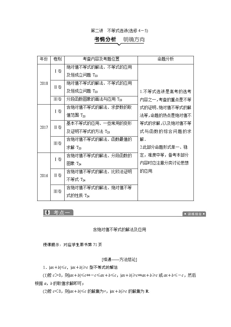 2019届二轮复习（文）不等式选讲(选修4－5)学案01