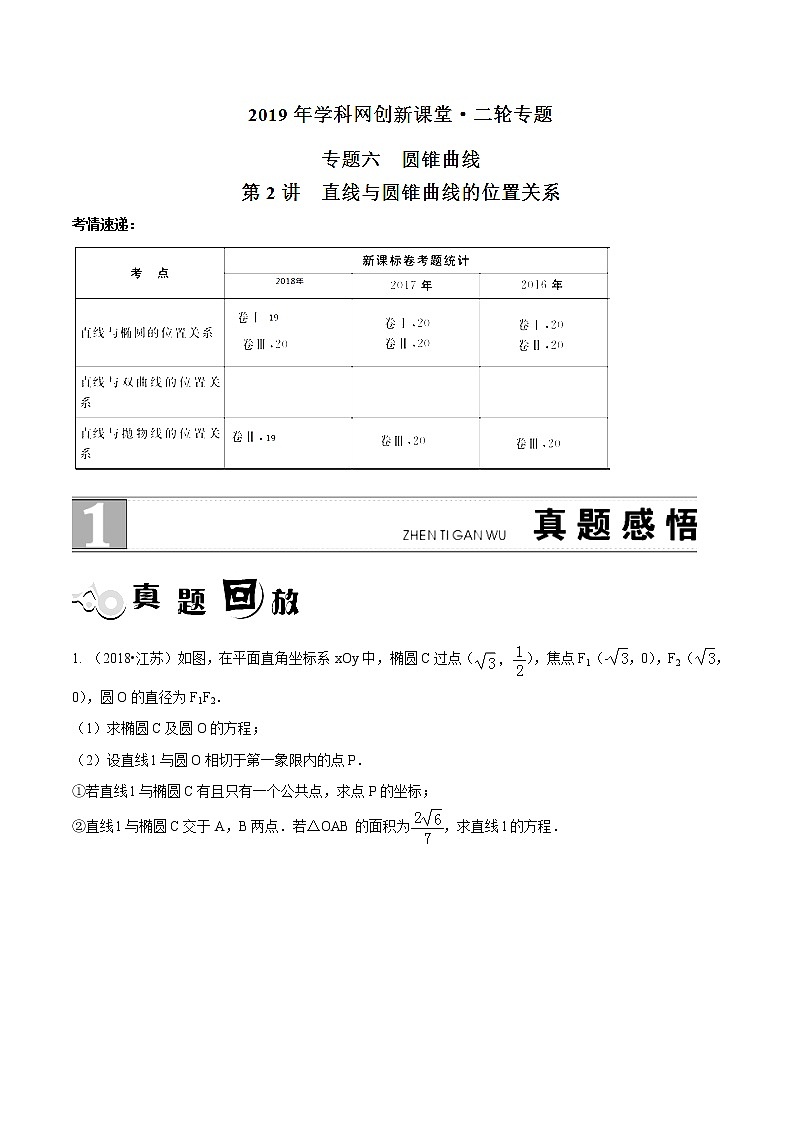 2019届二轮复习   直线与圆锥曲线的位置关系   学案 （全国通用）01