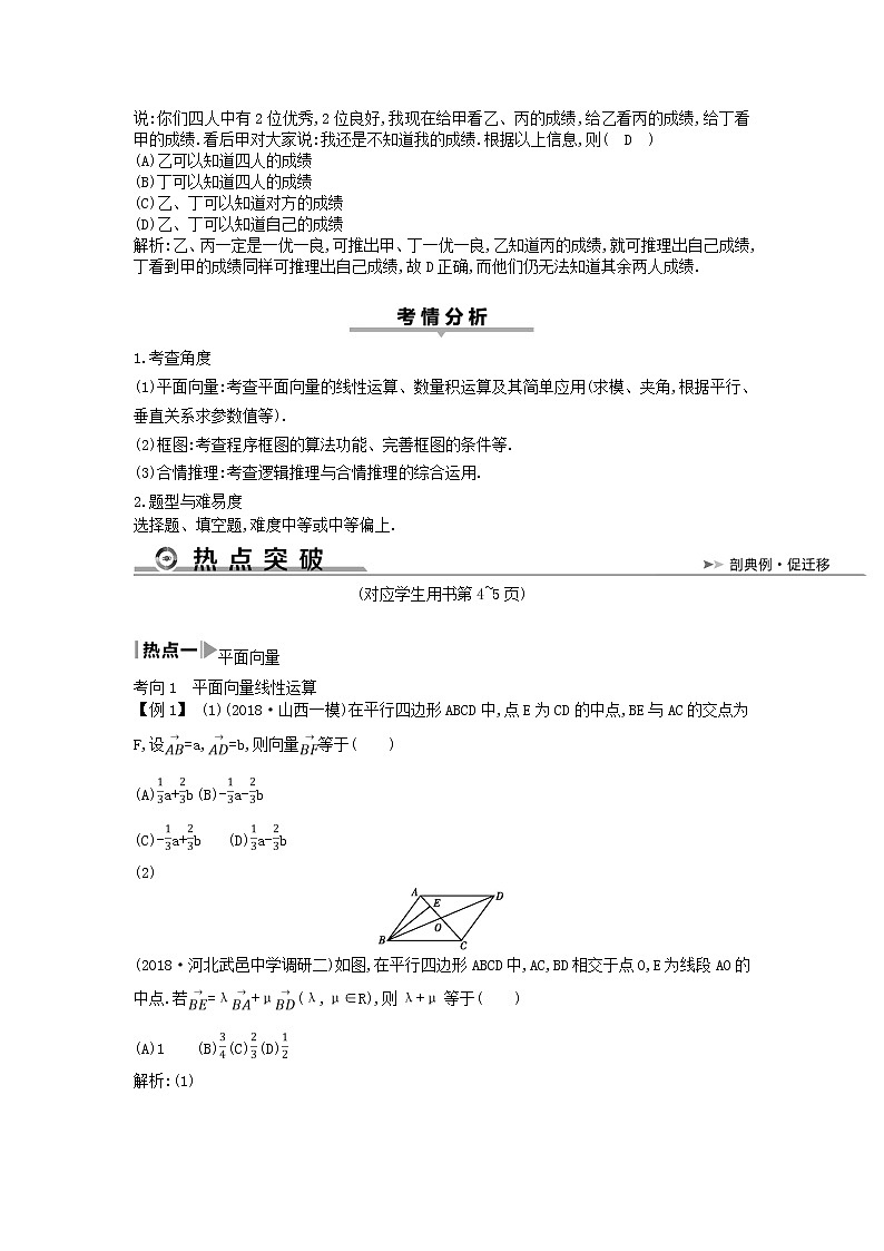 2019届二轮复习  平面向量框图与合情推理   教案 （全国通用）03