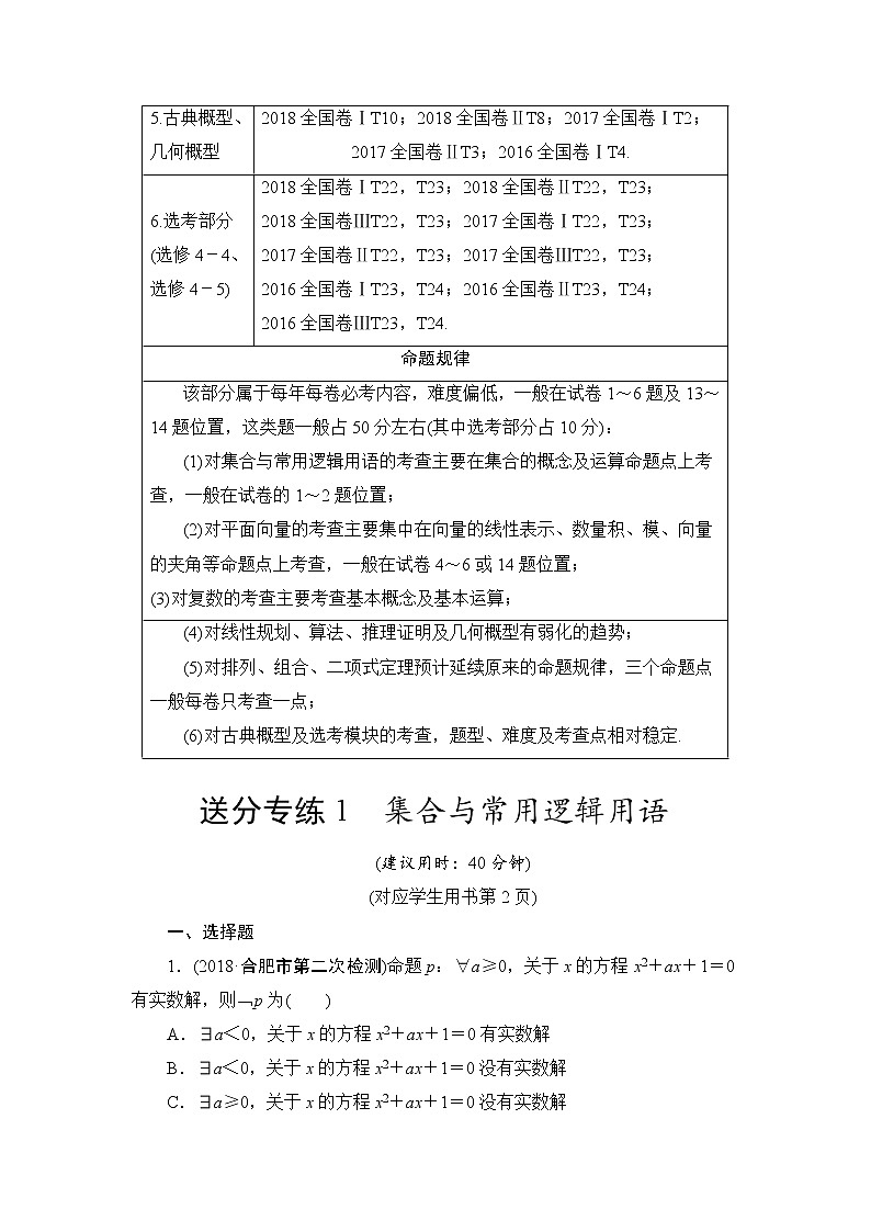 2019届二轮复习　集合与常用逻辑用语学案（全国通用）02