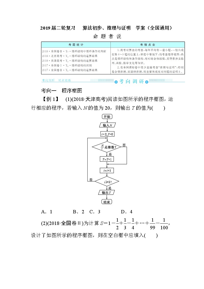 2019届二轮复习　算法初步、推理与证明学案（全国通用）01