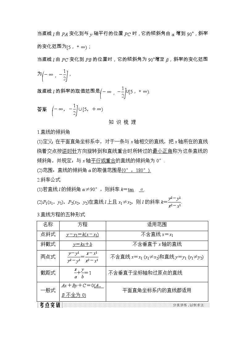 2019届二轮复习（理）第九章第52讲　直线的基本量与方程学案（江苏专用）03