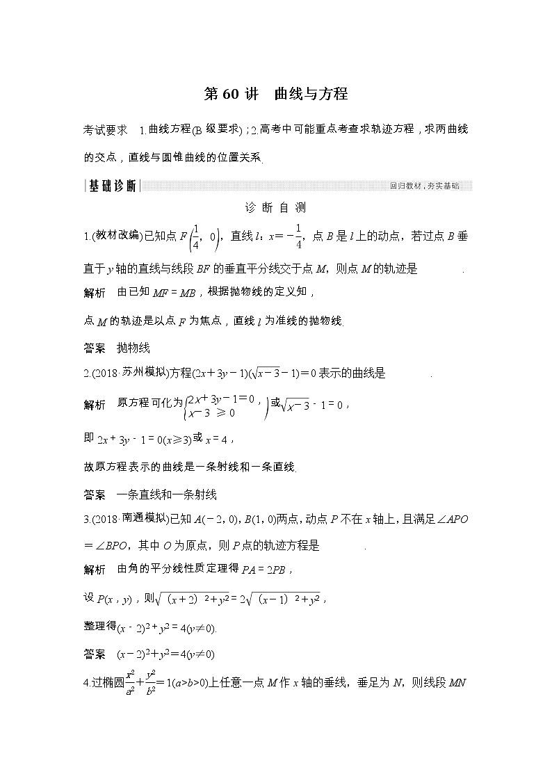 2019届二轮复习（理）第九章第60讲　曲线与方程学案（江苏专用）01