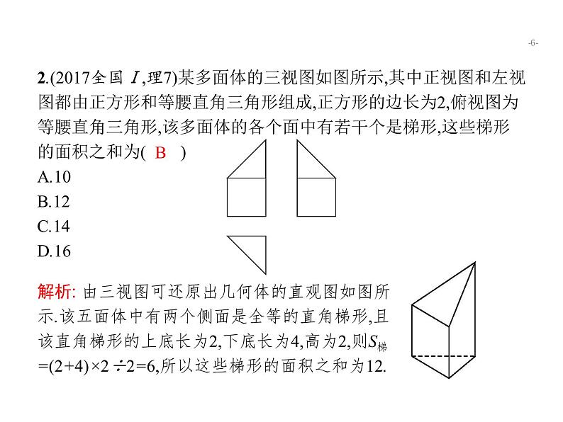 2019届二轮复习几何体的三视图与面(体)积专项练课件（30张）（全国通用）06