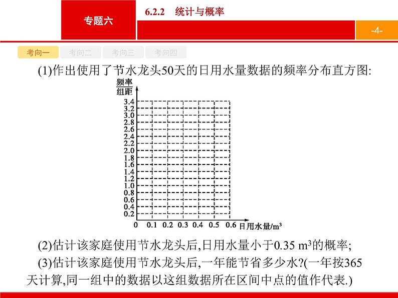 2019届二轮复习(文)2.6.2.2统计与概率课件（33张）04