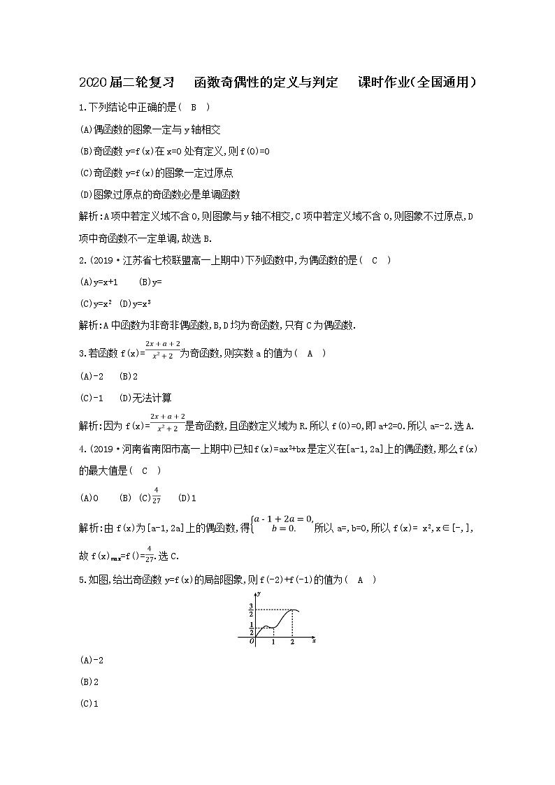 2020届二轮复习函数奇偶性的定义与判定课时作业（全国通用） 练习01