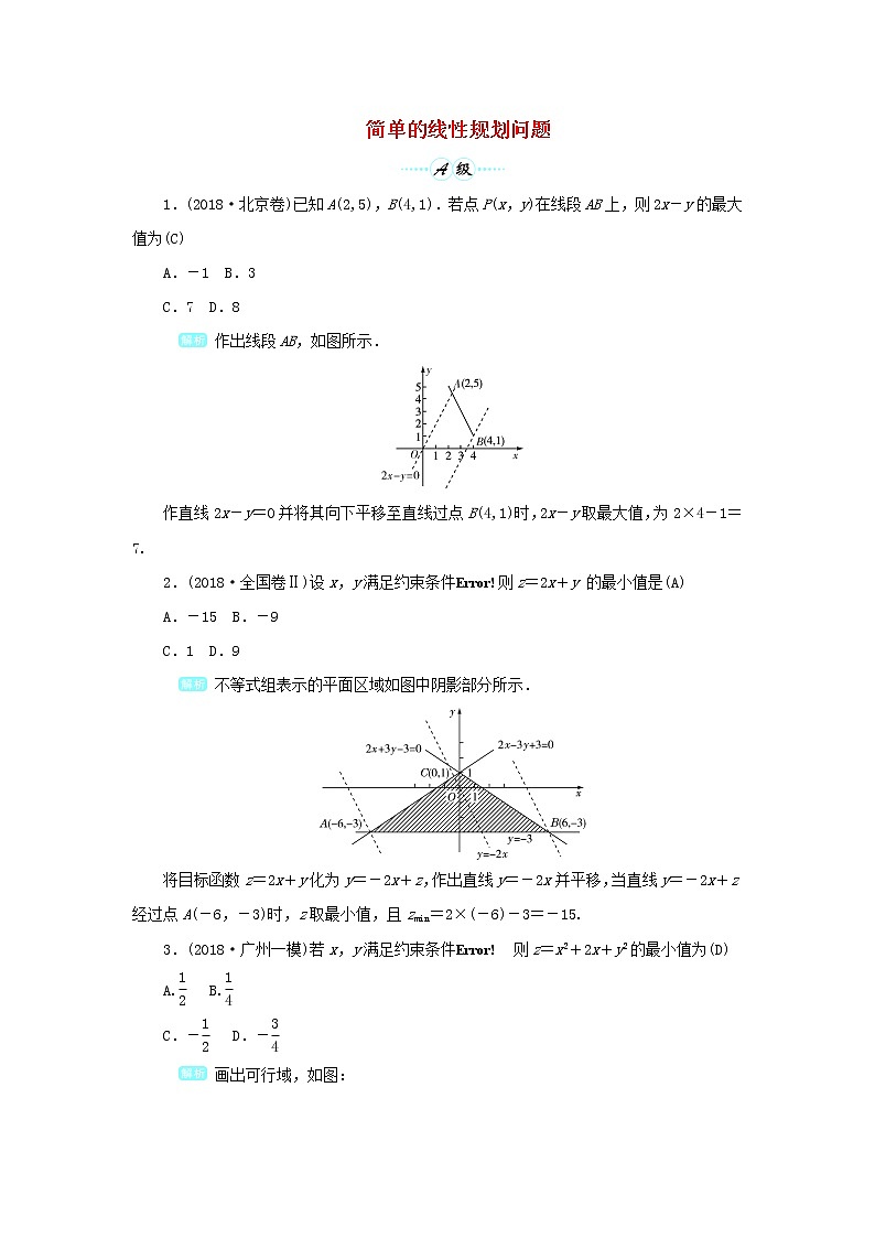 2020届二轮复习简单的线性规划问题课时作业（全国通用）01
