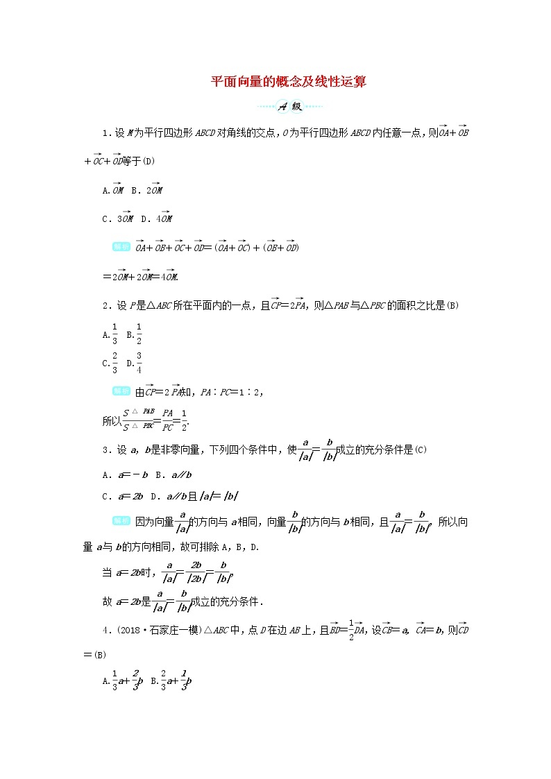 2020届二轮复习平面向量的概念及线性运算课时作业（全国通用） 练习01