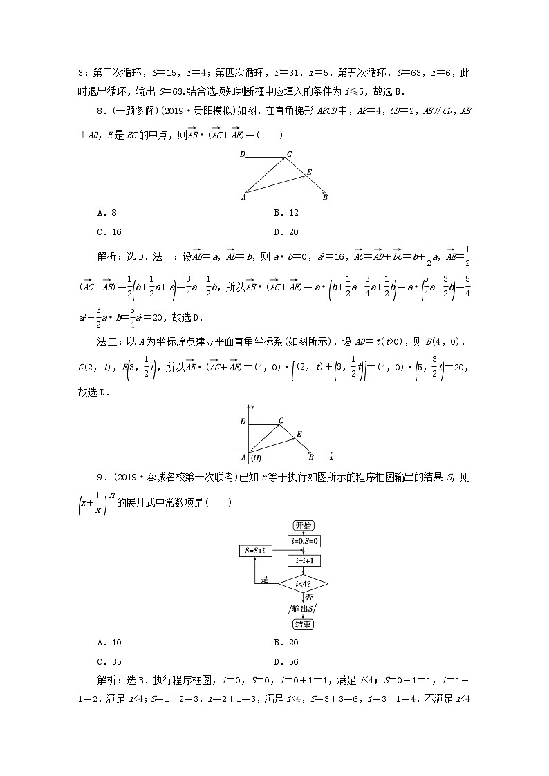 2020届二轮复习算法与平面向量课时作业（全国通用） 练习03