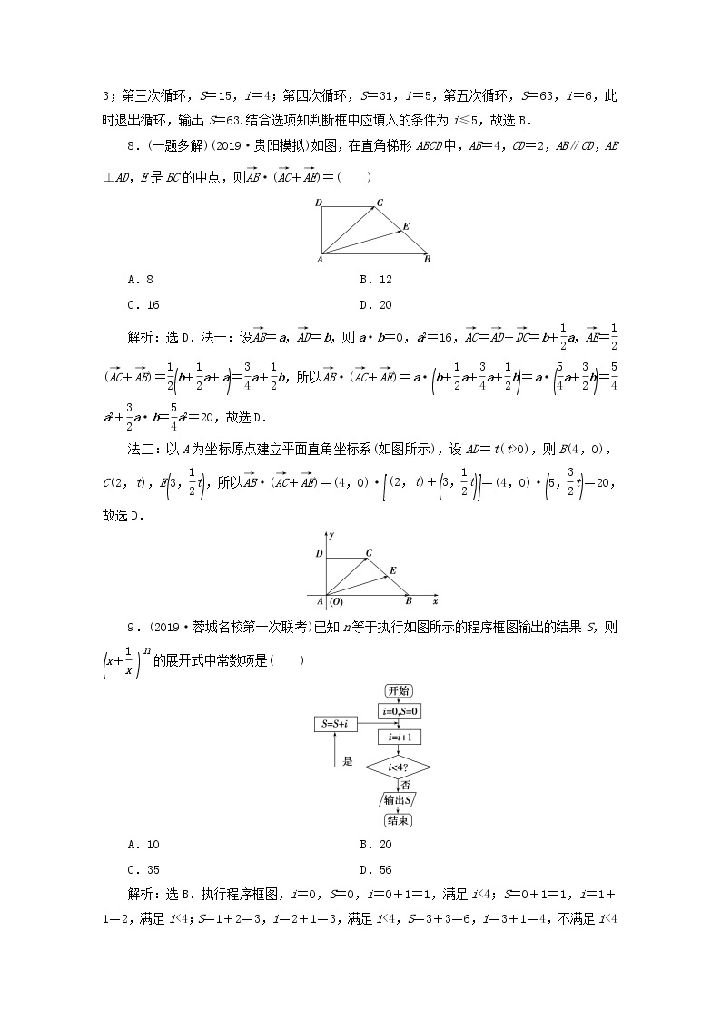 2020届二轮复习算法与平面向量课时作业（全国通用） 练习03