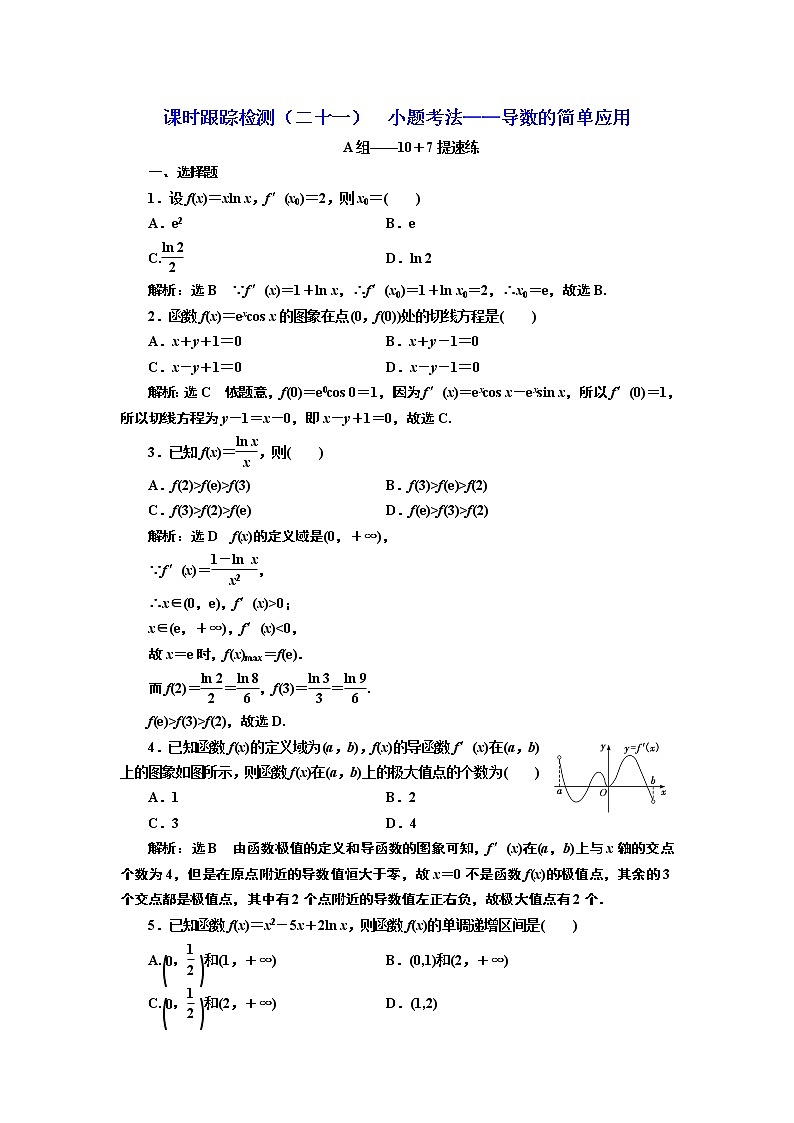 2020届二轮复习小题考法——导数的简单应用课时作业（全国通用）01