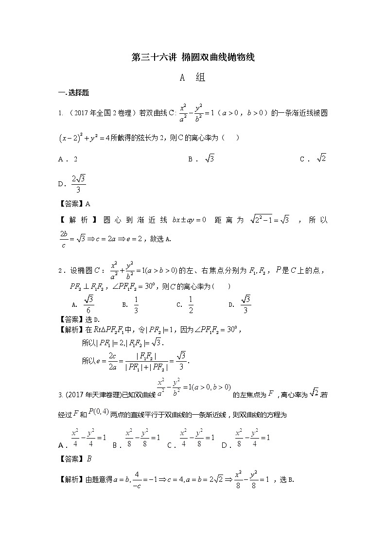 2020届二轮复习椭圆、双曲线、抛物线课时作业（全国通用） 练习01