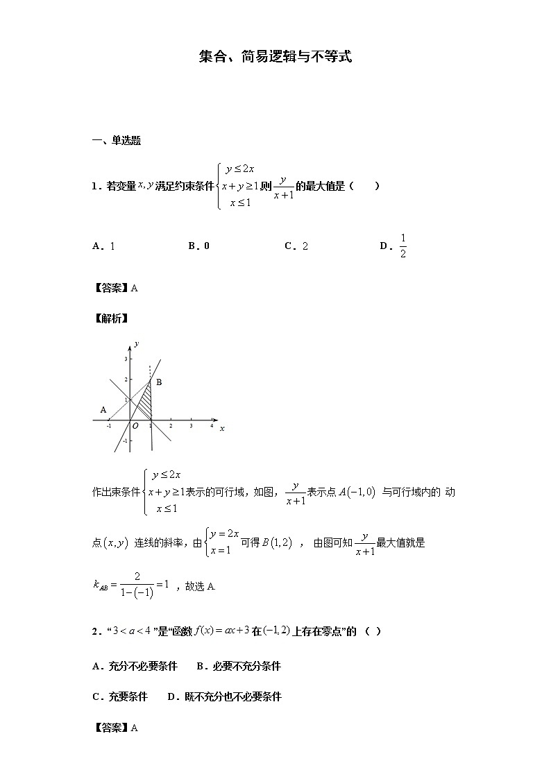 2020届  二轮复习  集合、简易逻辑与不等式 作业第1页