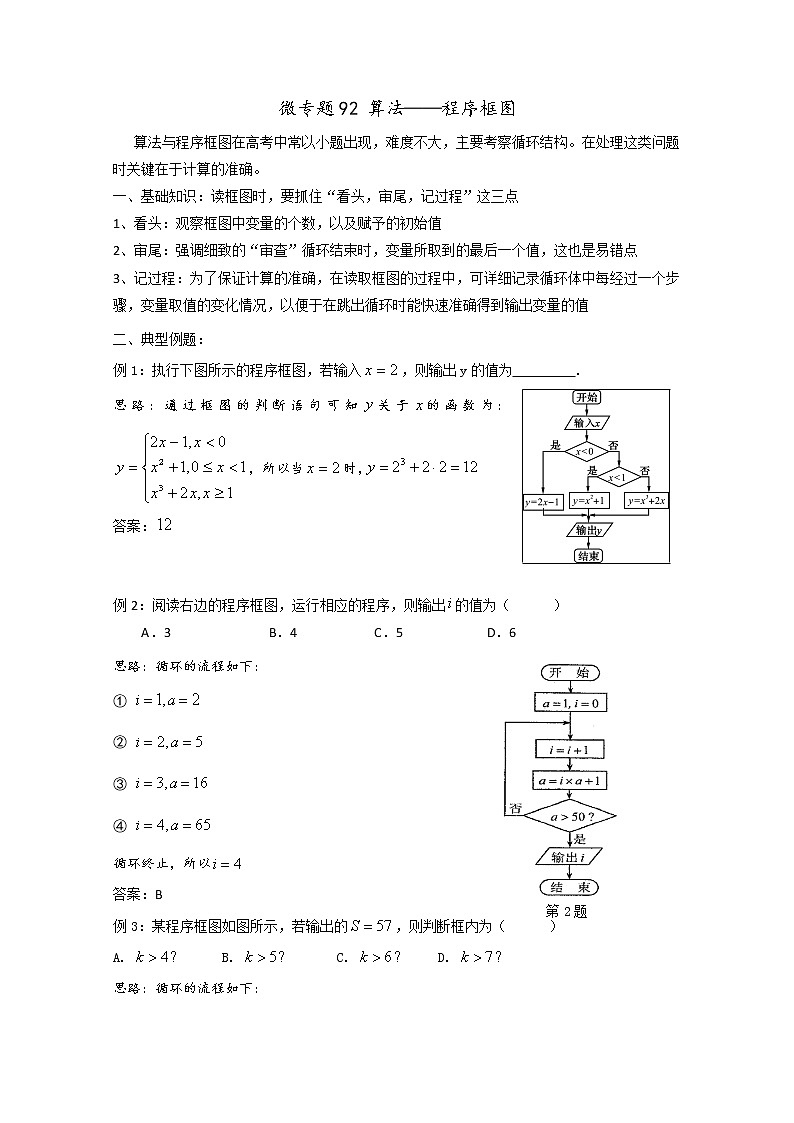 2020届二轮复习算法——程序框图教案（全国通用）01