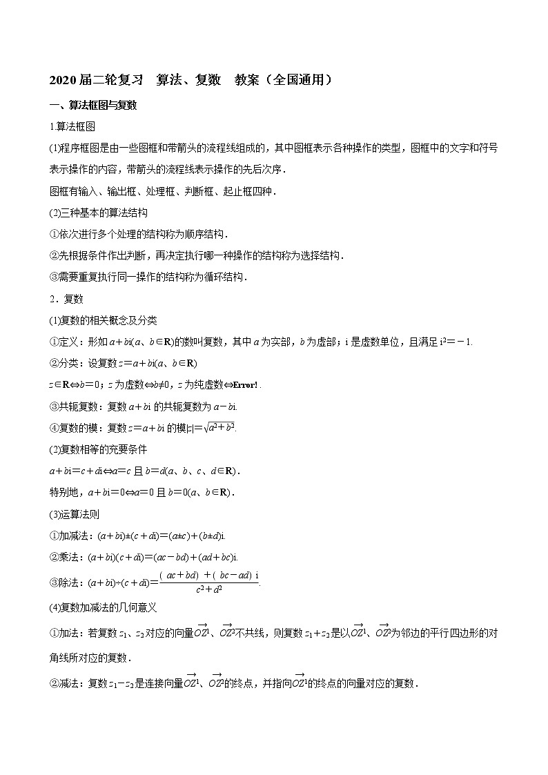 2020届二轮复习算法、复数教案（全国通用）01
