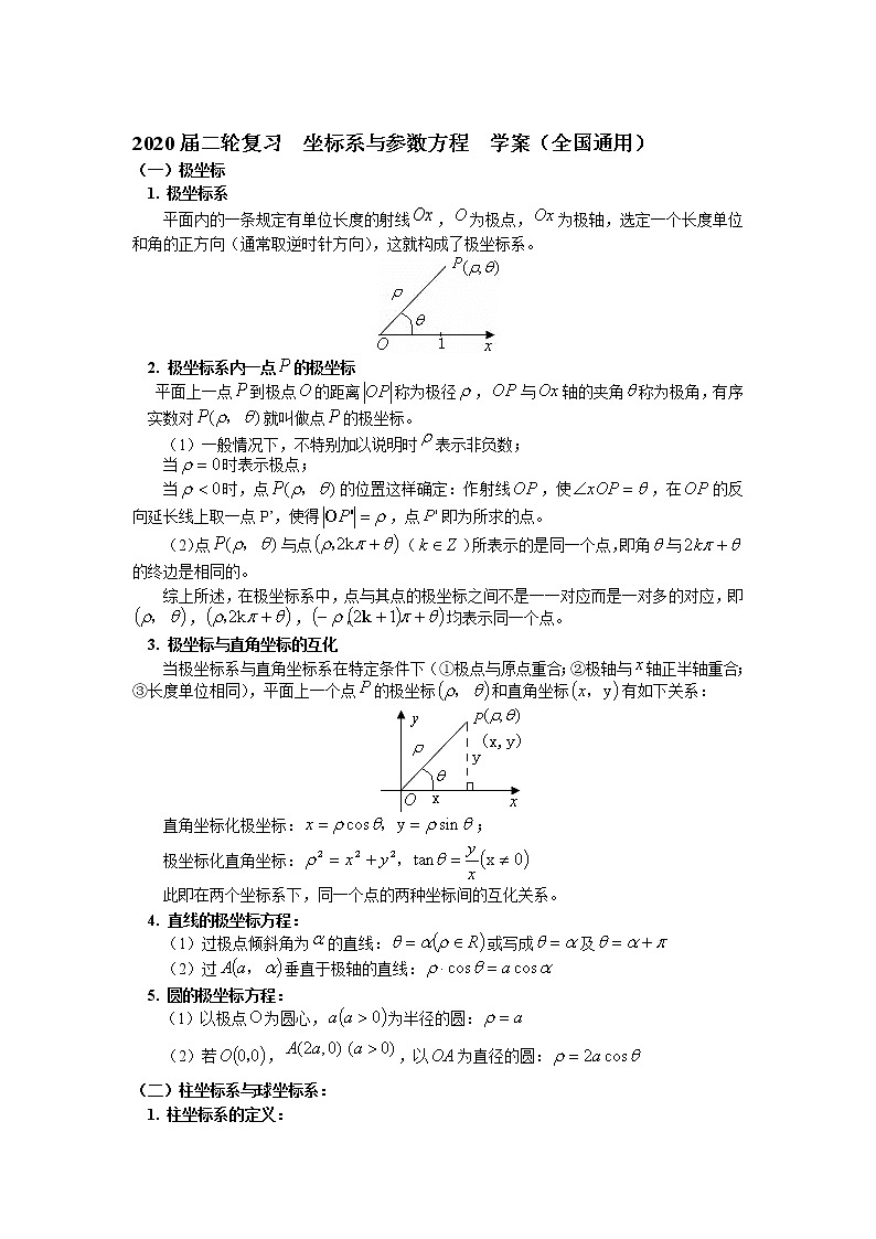 2020届二轮复习坐标系与参数方程学案（全国通用）01