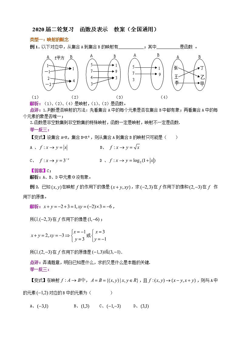 2020届二轮复习函数及表示教案（全国通用）01