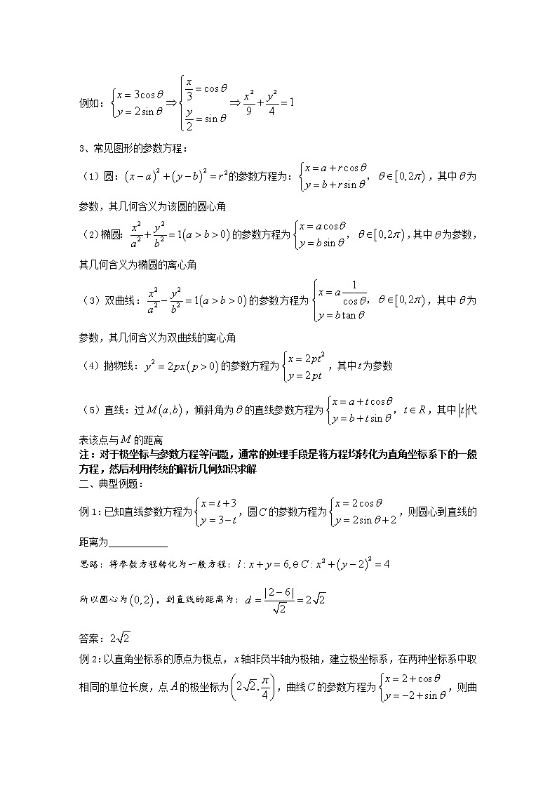 2020届二轮复习极坐标与参数方程教案（全国通用）第2页