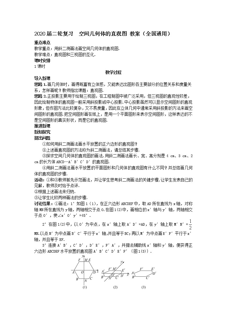2020届二轮复习空间几何体的直观图教案（全国通用）第1页