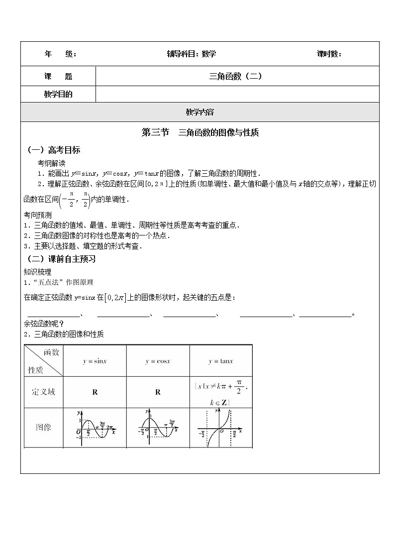 2020届二轮复习三角函数（二）学案（全国通用）第1页