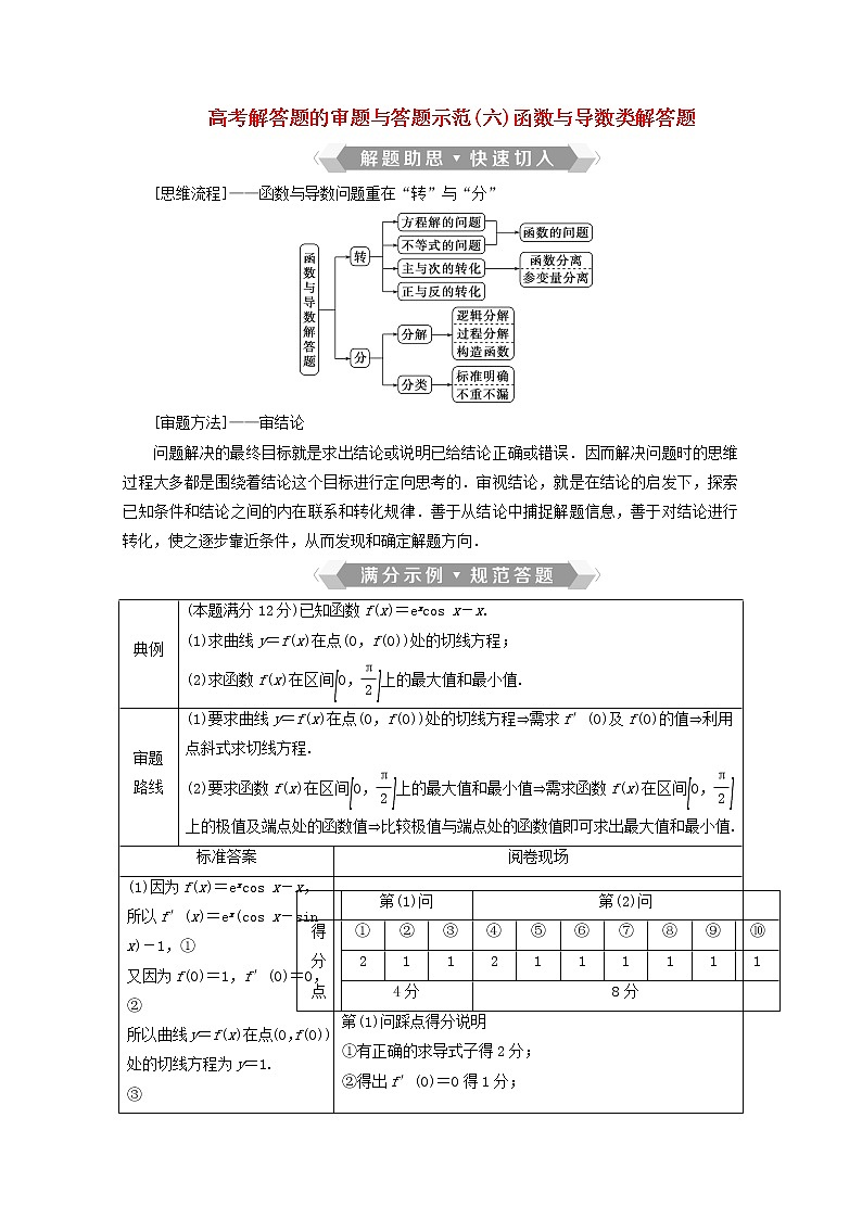 2020届二轮复习函数与导数类解答题学案（全国通用）01
