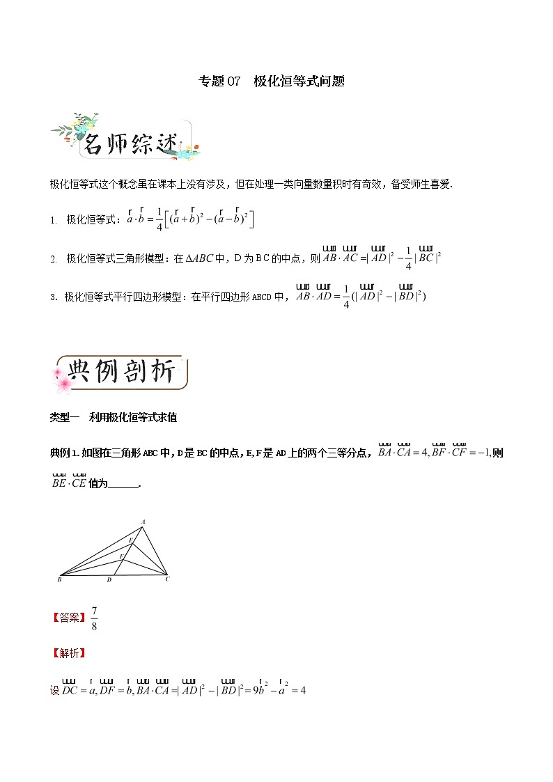 2020届二轮复习极化恒等式问题学案（全国通用）01