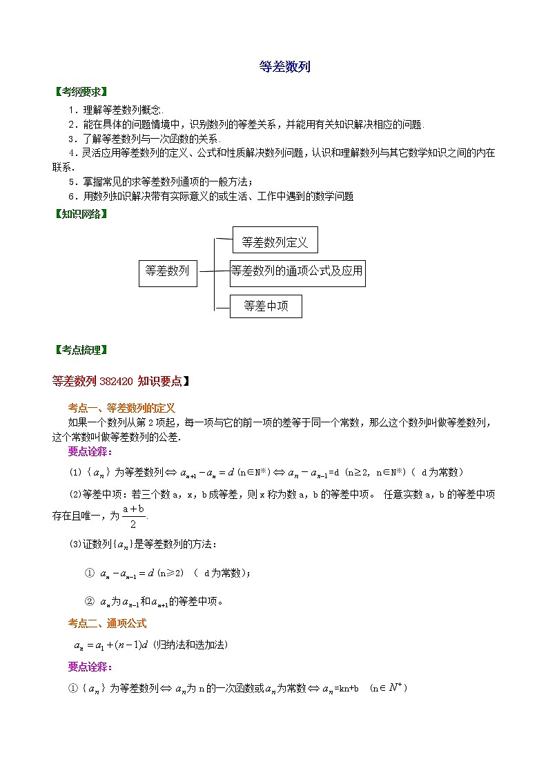 2020届二轮复习等差数列学案（全国通用）01
