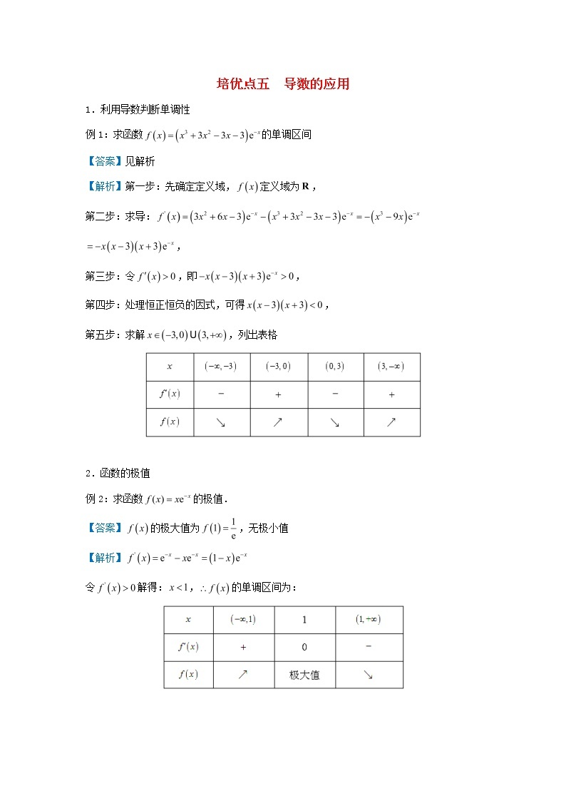 2020届二轮复习导数的应用学案（全国通用）01