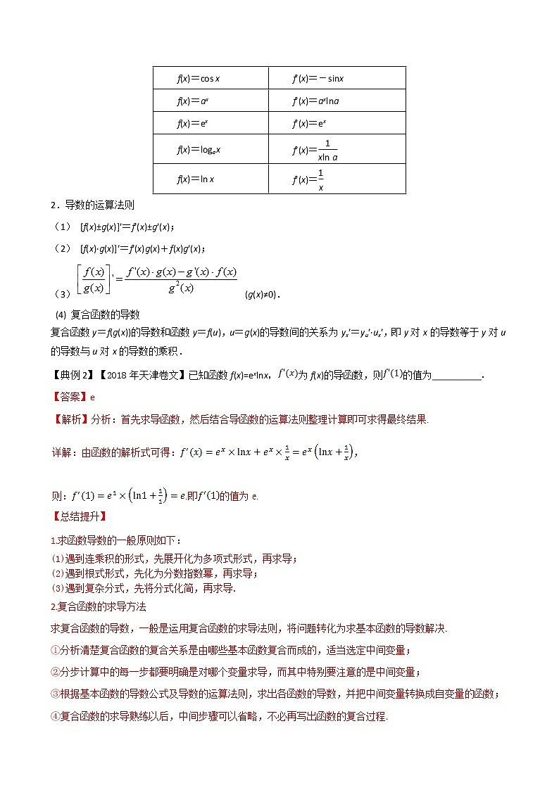 2020届二轮复习导数的运算及导数的几何意义学案（全国通用）03