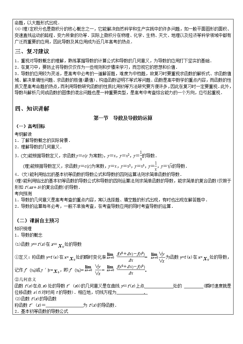 2020届二轮复习高考专题导数及其应用学案（全国通用）02