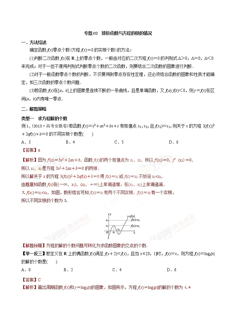2020届二轮复习辨析函数与方程的根的情况学案（全国通用）01