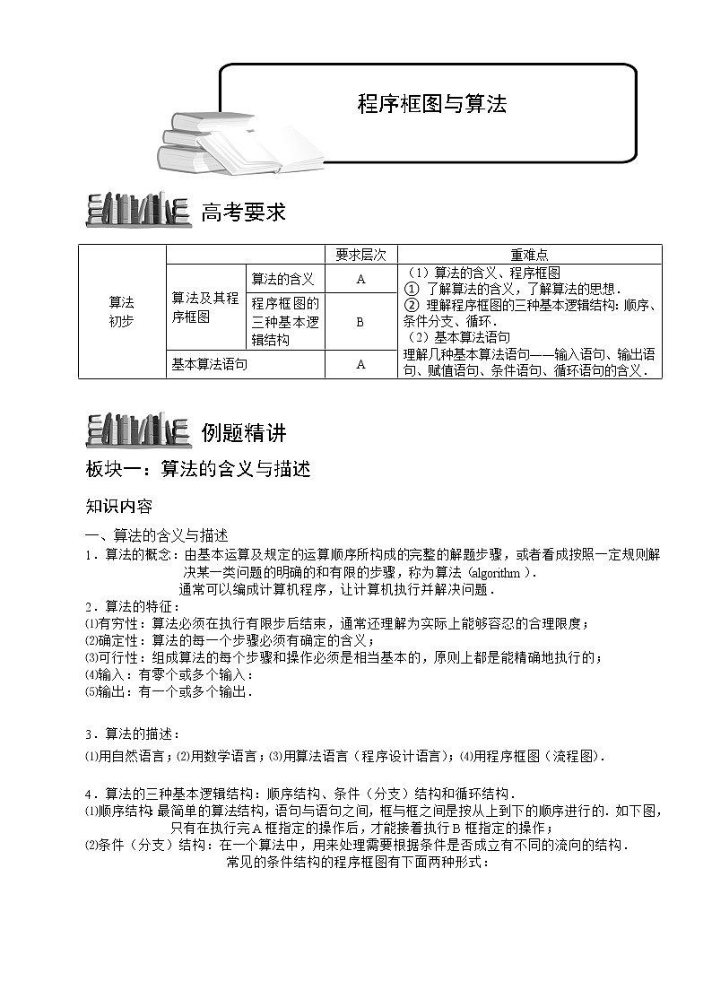 2020届二轮复习    程序框图与算法   教案（全国通用）01