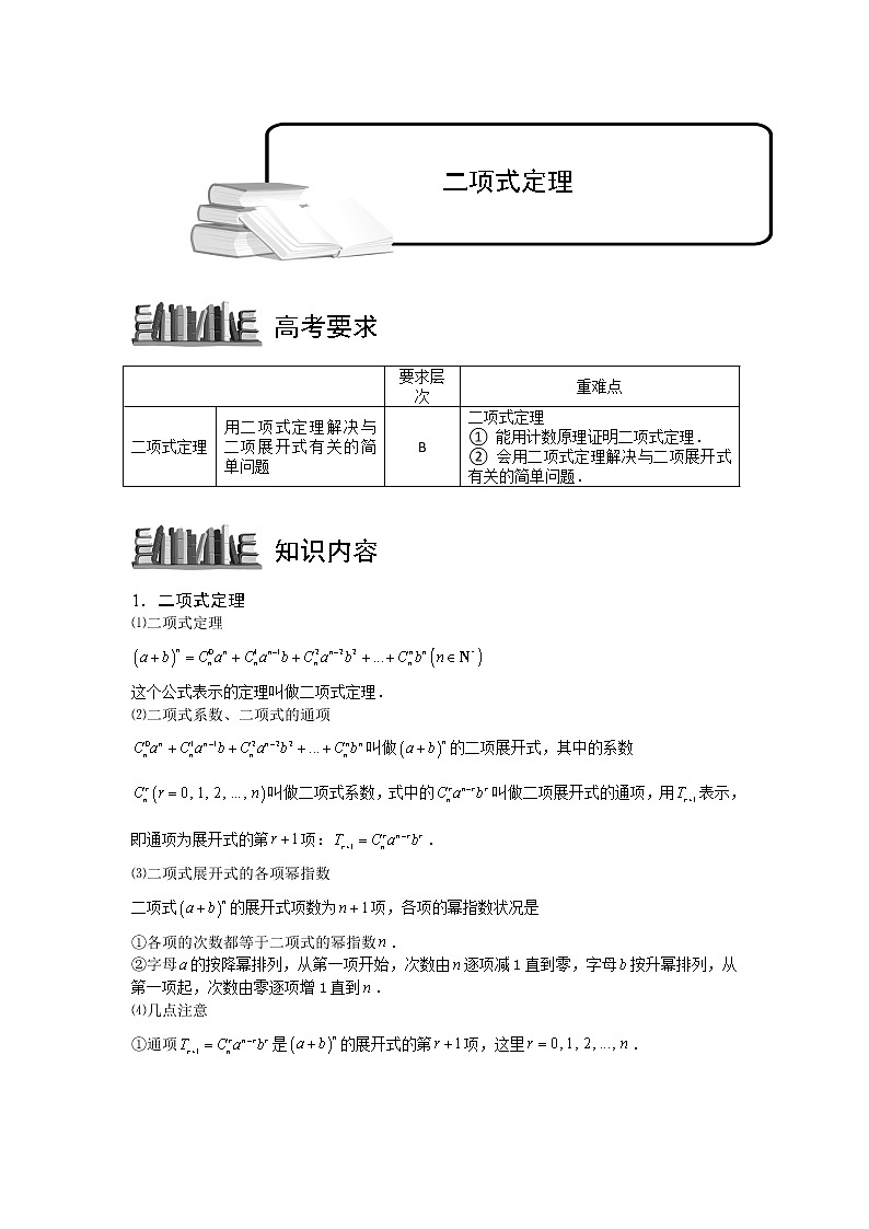 2020届二轮复习    二项式定理   教案（全国通用）01