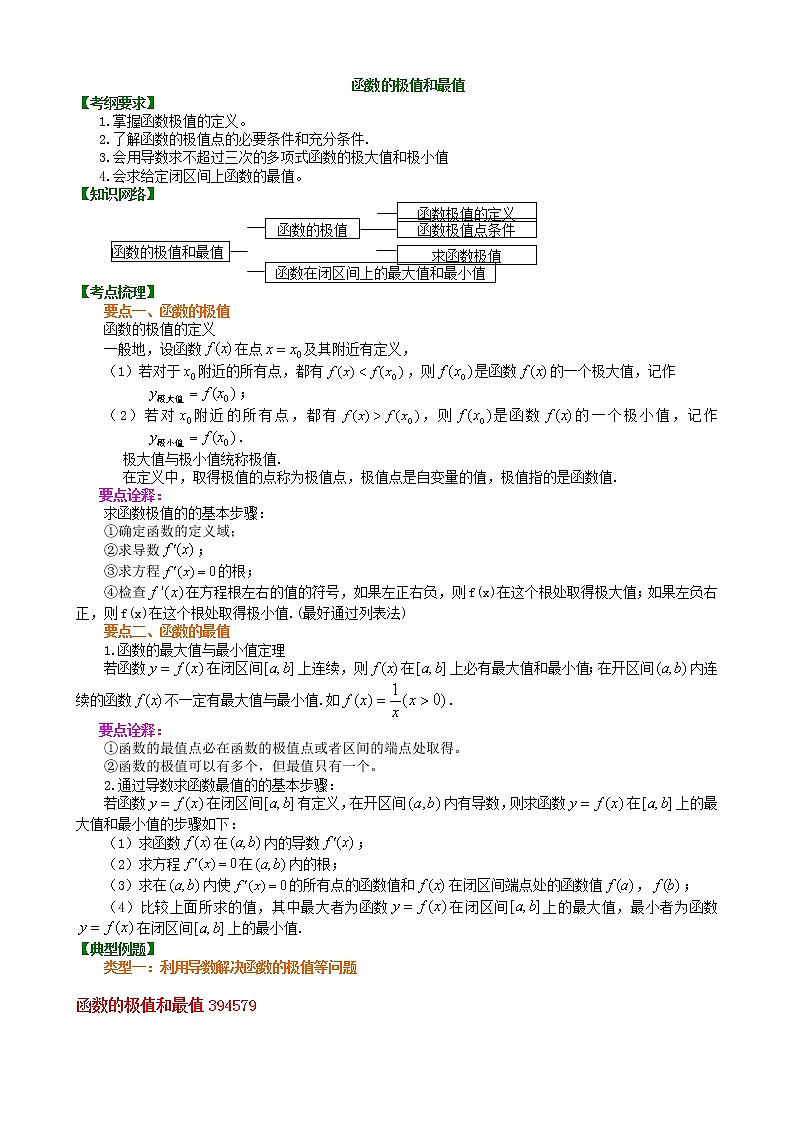 2020届二轮复习    函数的极值和最值（理）      学案（全国通用）01