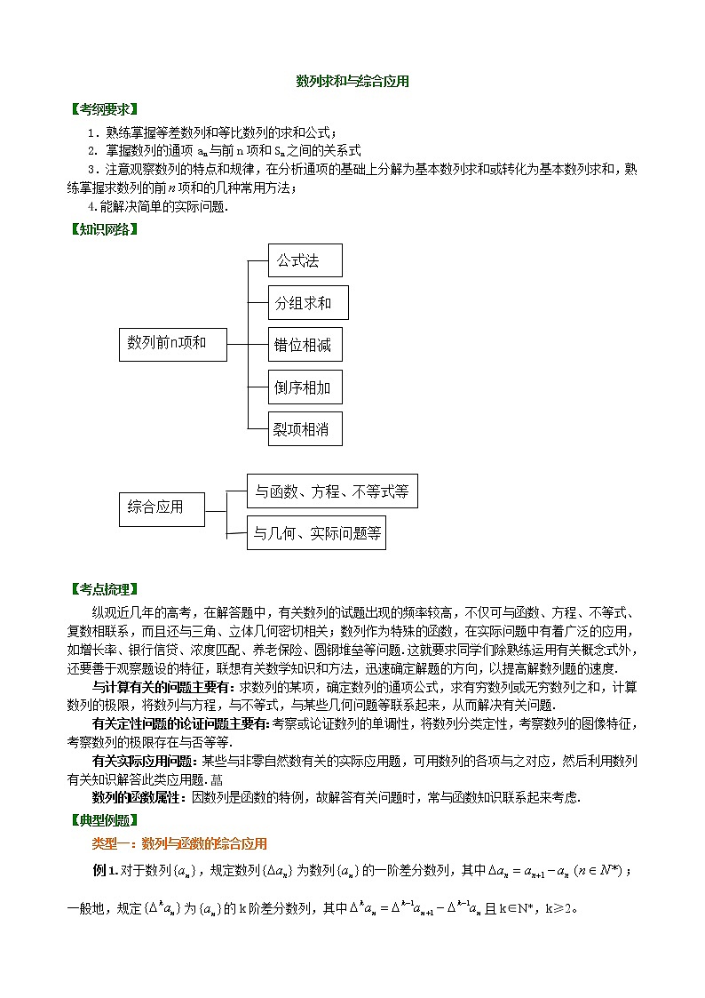 2020届二轮复习    数列求和及其综合应用      学案（全国通用）01