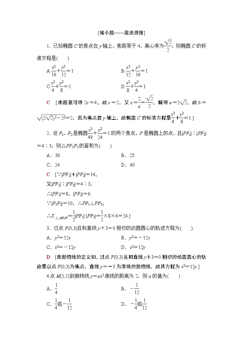 2020届二轮复习(理)第2部分专题5第2讲　圆锥曲线的定义、方程及性质学案02