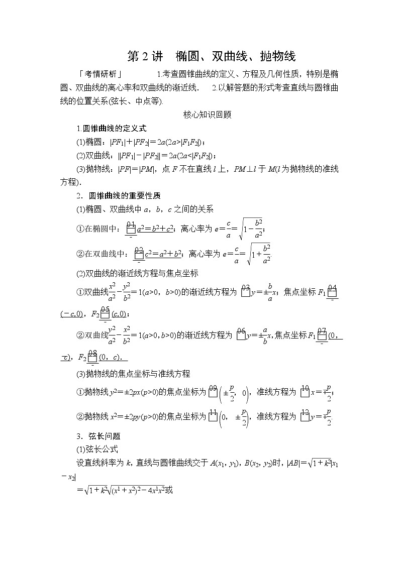 2020届二轮复习（理）专题五第2讲椭圆、双曲线、抛物线学案01