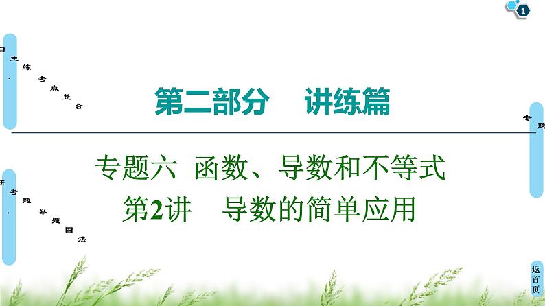 2020届二轮复习(理)第2部分专题6第2讲　导数的简单应用课件（79张）01