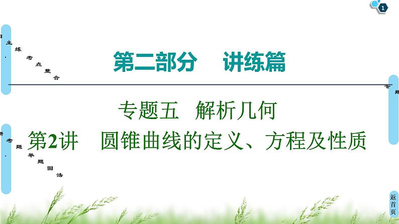 2020届二轮复习(文)第2部分专题5第2讲　圆锥曲线的定义、方程及性质课件（90张）01